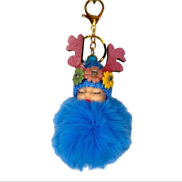 SLEEPY BABY BIG  POMPON  IN BLUE CHARM KEYCHAIN NEW - Picture 2 of 4